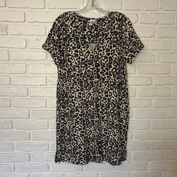 Cable & Guage‎ Women's Short Sleeve V Neck Soft Leopard Print Dress Size Medium - Picture 1 of 8